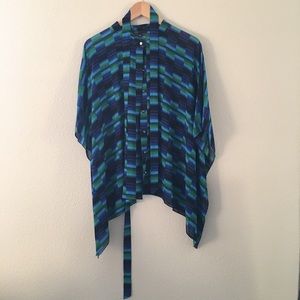 Chaus Blue/Green Flowy Button Down